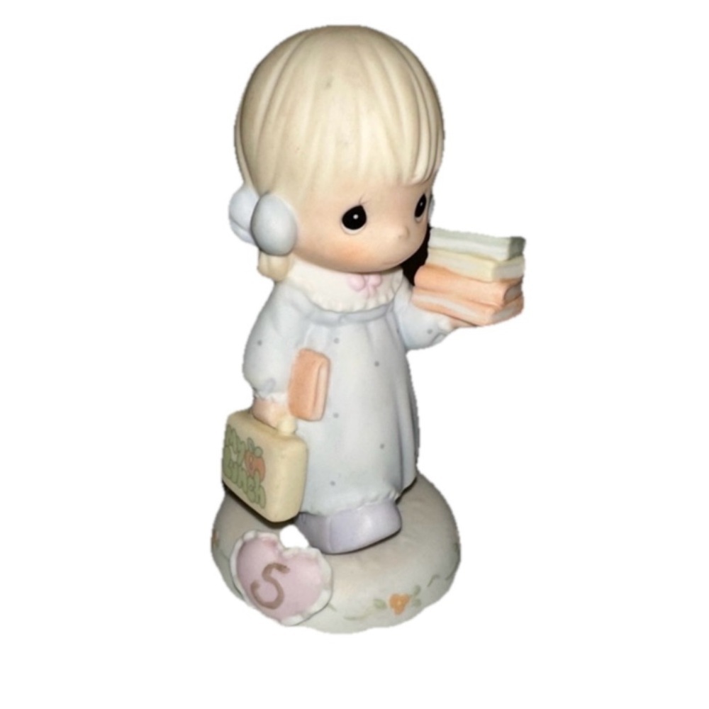Adorable Blonde Precious Moments Figurine with White Dress Age 5